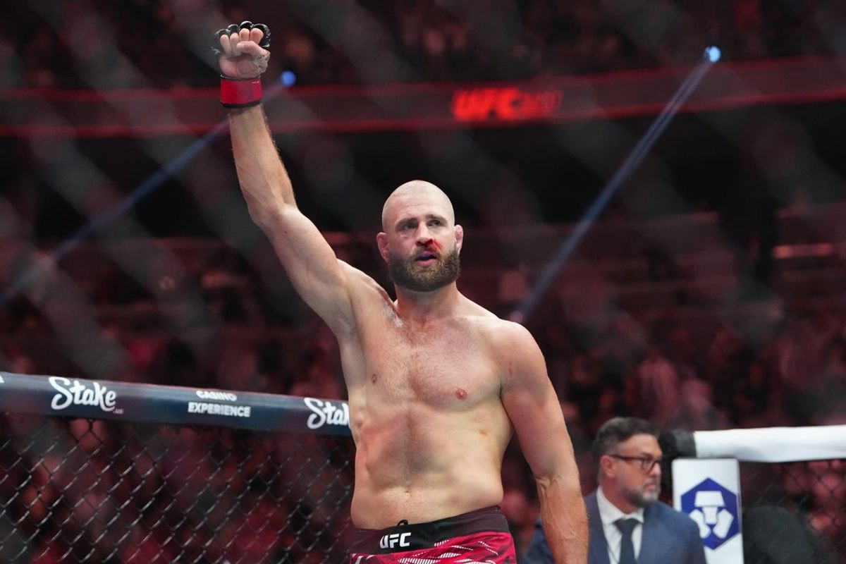 Oct 4, 2025; Las Vegas, Nevada, UNITED STATES; Jiri Prochazka (red gloves) reacts after the fight against Khalil Rountree Jr (blue gloves) during UFC 320 at T-Mobile Arena. Mandatory Credit: Stephen R. Sylvanie-Imagn Images