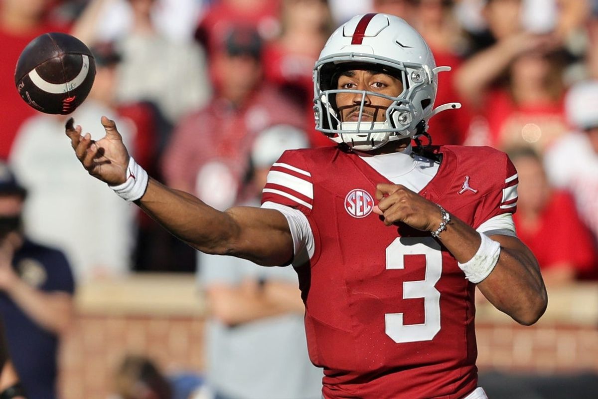 Oklahoma quarterback Michael Hawkins Jr. (3) passes the ball during the second half of an NCAA football game between the Oklahoma Sooners (OU) and Kent State Golden Flashes at Gaylord Family - Oklahoma Memorial Stadium in Norman, Okla., Saturday, Oct. 4, 2025.