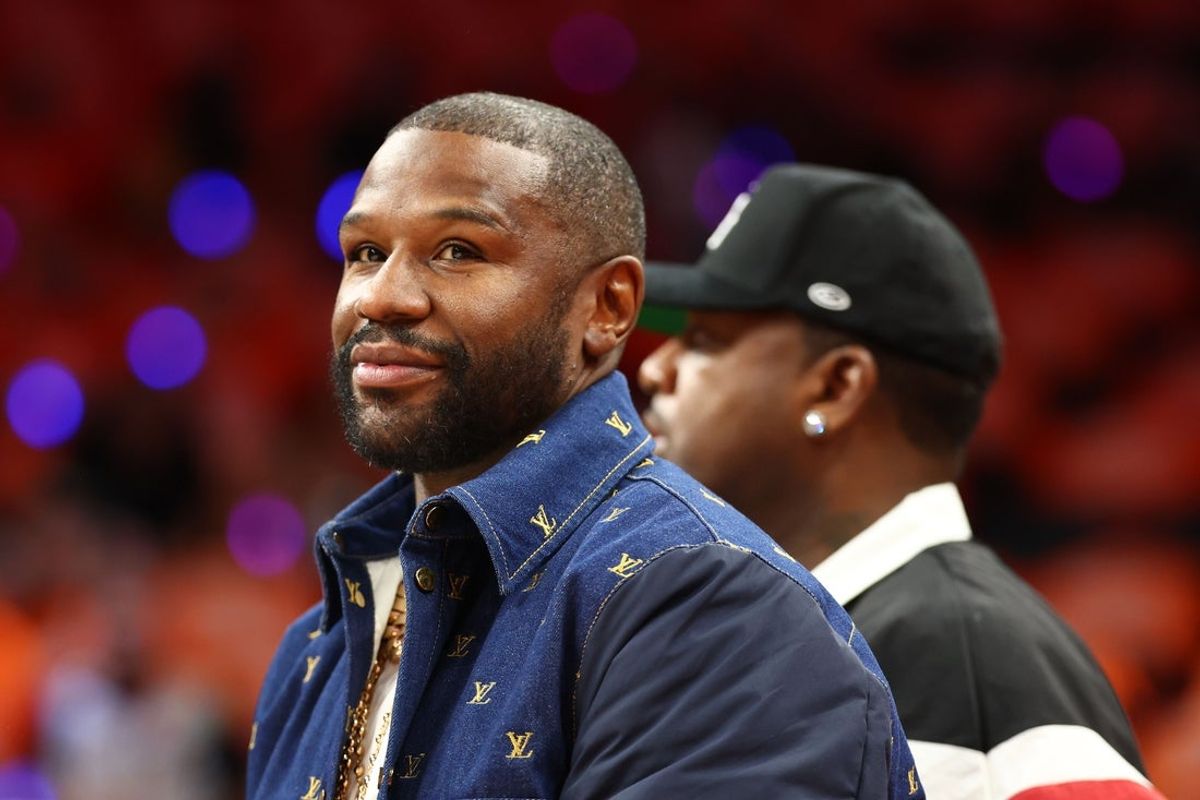 Oct 8, 2025; Phoenix, Arizona, USA; Professional boxer Floyd Mayweather attends the game between the Las Vegas Aces and the Phoenix Mercury for game three of the 2025 WNBA Finals at PHX Arena. Mandatory Credit: Mark J. Rebilas-Imagn Images