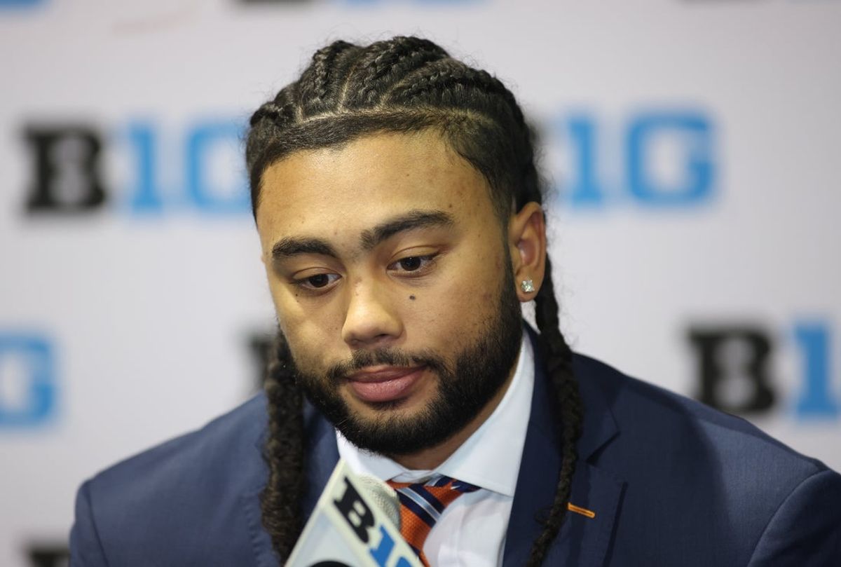 Oct 9, 2025; Rosemont, IL, USA; Illinois’s Kylan Boswell speaks during Big Ten Men’s Basketball Media Days at the Donald E. Stephens Convention Center. Mandatory Credit: Talia Sprague-Imagn Images
