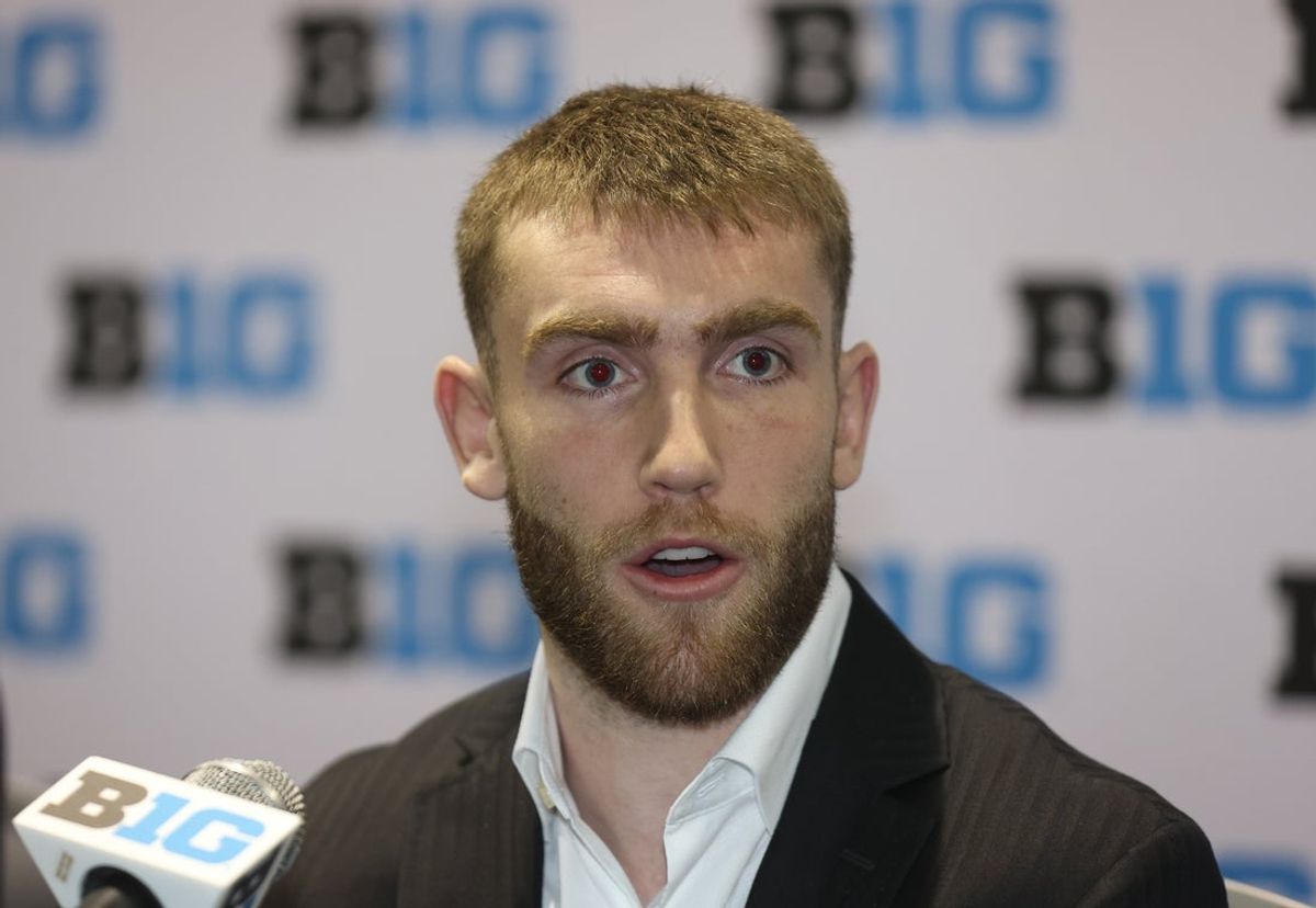 Oct 9, 2025; Rosemont, IL, USA; Purdue’s Braden Smith speaks during Big Ten Men’s Basketball Media Days at the Donald E. Stephens Convention Center. Mandatory Credit: Talia Sprague-Imagn Images