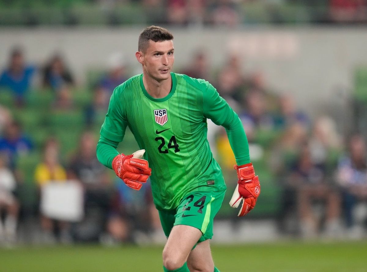 Oct 10, 2025; Austin, Texas, USA; United States goalkeeper Matt Freese (24) during the first half at Q2 Stadium. Mandatory Credit: Scott Coleman-Imagn Images