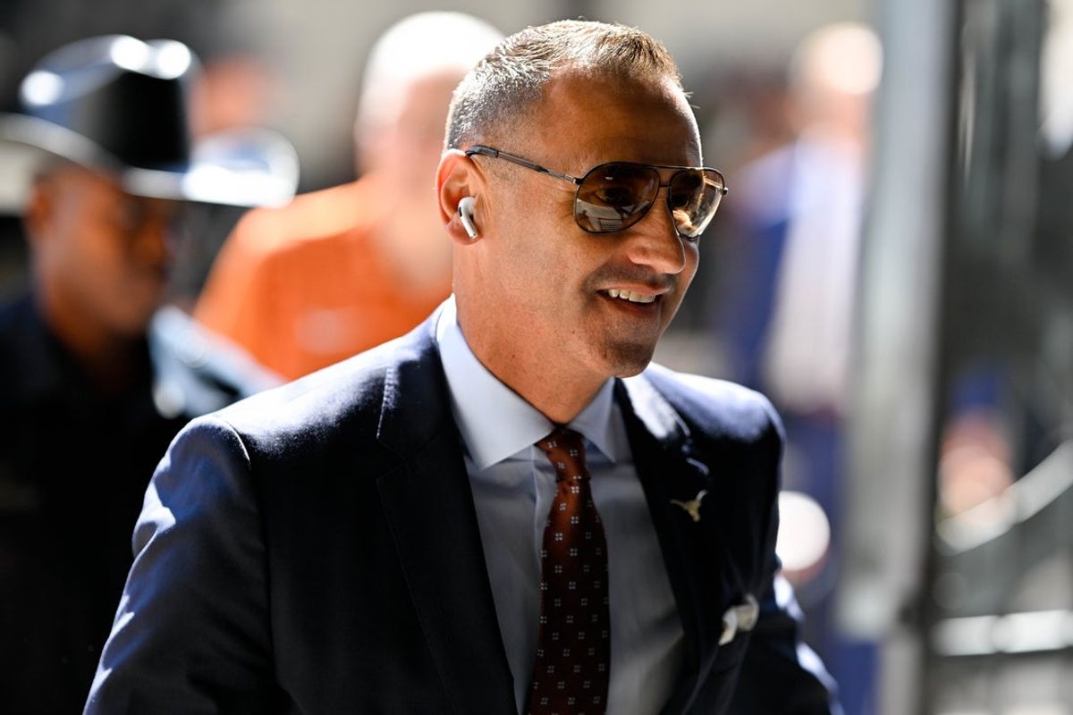 Oct 11, 2025; Dallas, Texas, USA; Texas Longhorns head coach Steve Sarkisian arrives at the stadium before the game against the Oklahoma Sooners at Cotton Bowl. Mandatory Credit: Jerome Miron-Imagn Images
