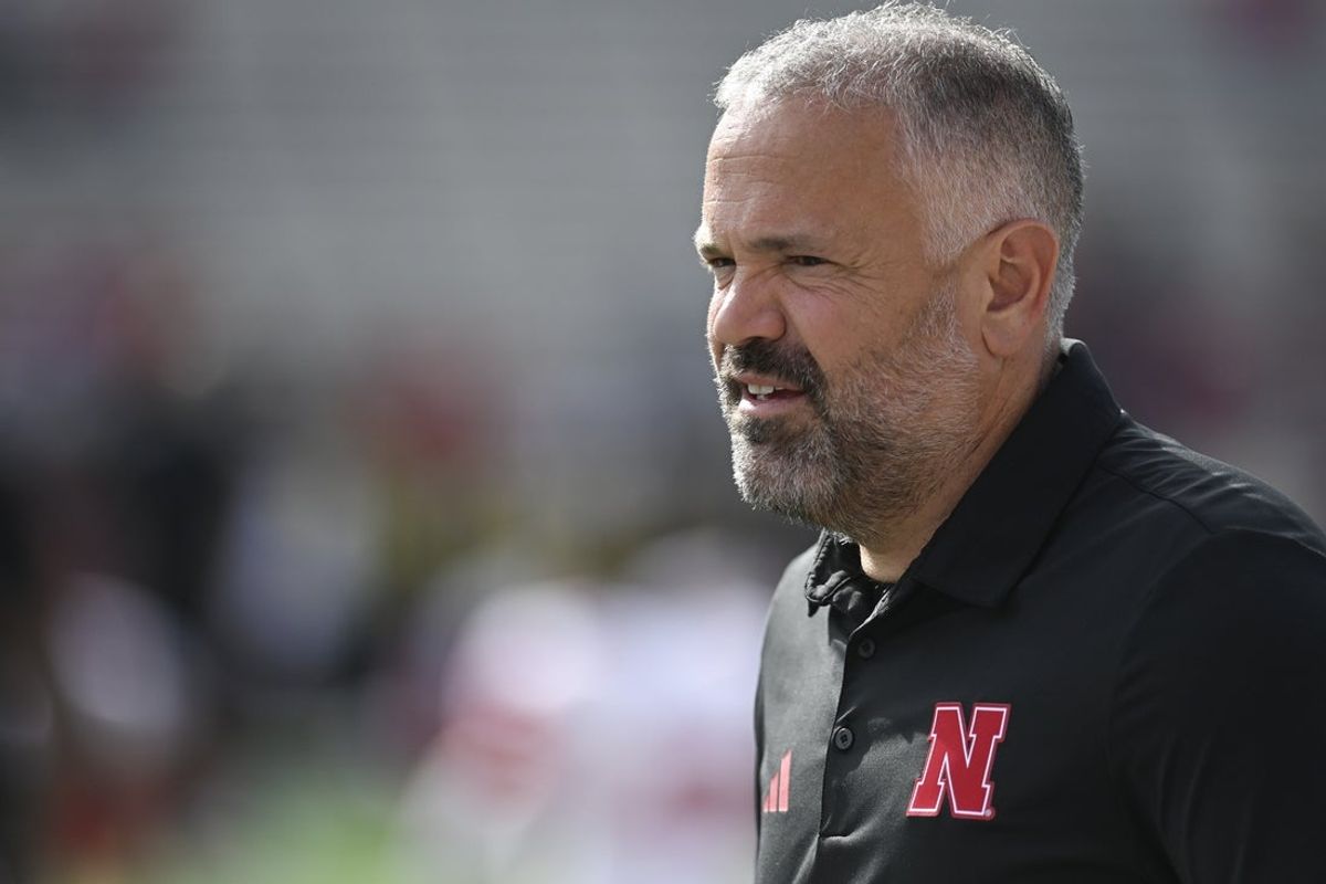 Oct 11, 2025; College Park, Maryland, USA; Nebraska Cornhuskers head coach Matt Rhule walks the field before the game against the Maryland Terrapins  at SECU Stadium. Mandatory Credit: Tommy Gilligan-Imagn Images