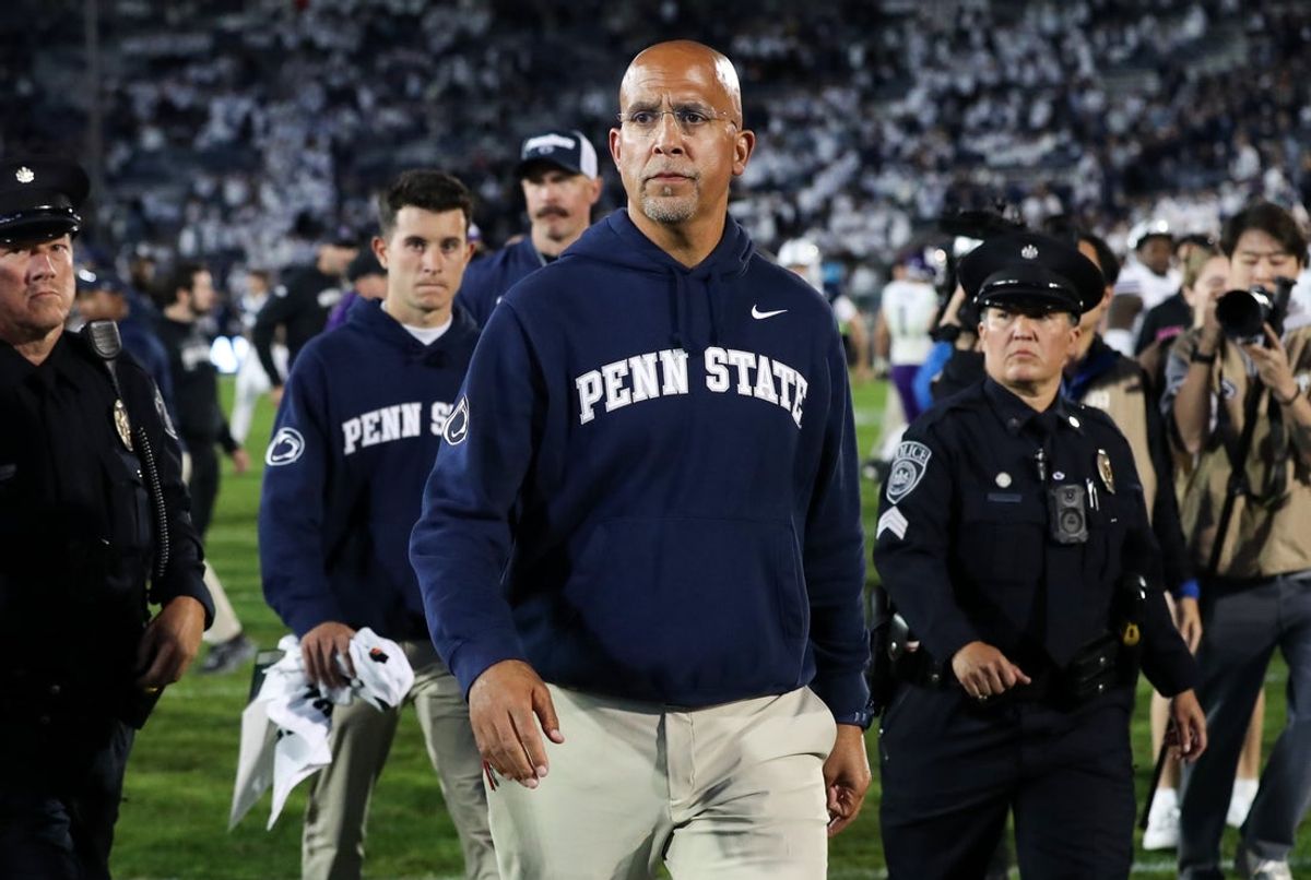 Oct 11, 2025; University Park, Pennsylvania, USA; Penn State Nittany Lions head coach James Franklin walks off the field following the game against the Northwestern Wildcats at Beaver Stadium. Mandatory Credit: Matthew O'Haren-Imagn Images