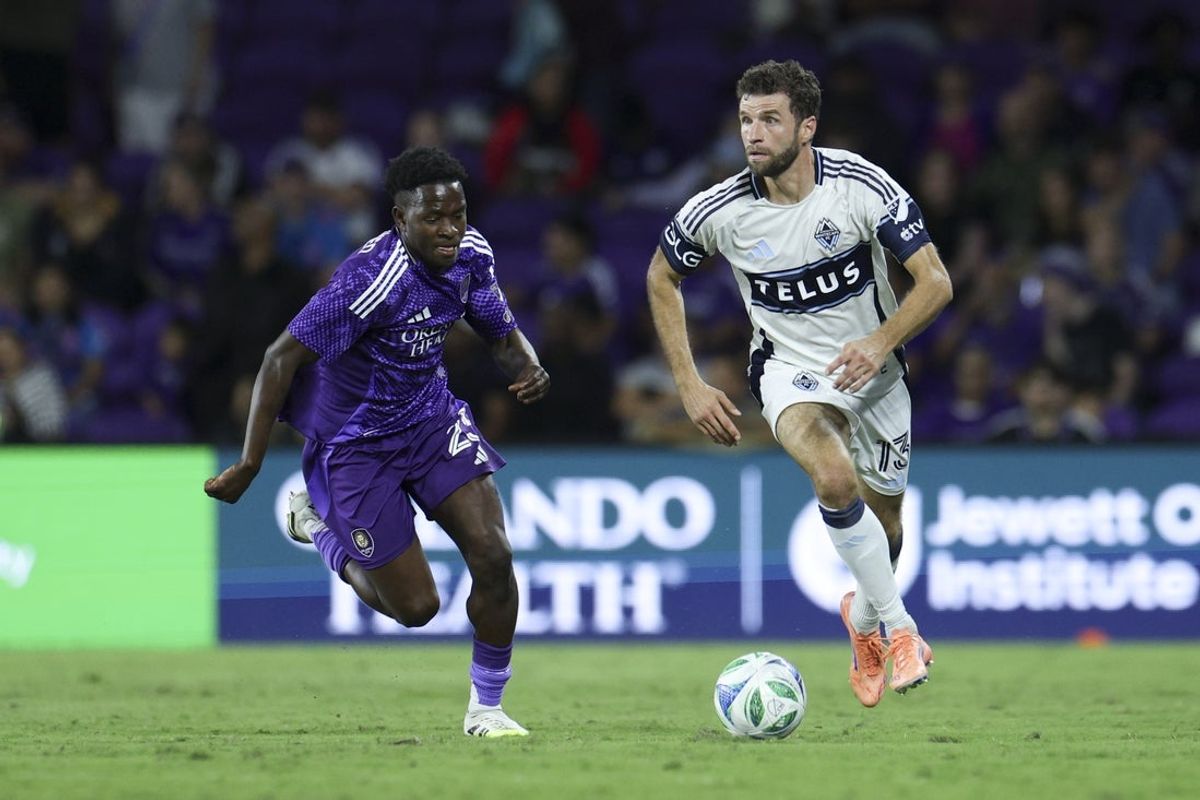 Oct 11, 2025; Orlando, Florida, USA; Vancouver Whitecaps forward Thomas Muller (13) controls the ball against Orlando City in the second half in the second half at Inter&Co Stadium. Mandatory Credit: Nathan Ray Seebeck-Imagn Images