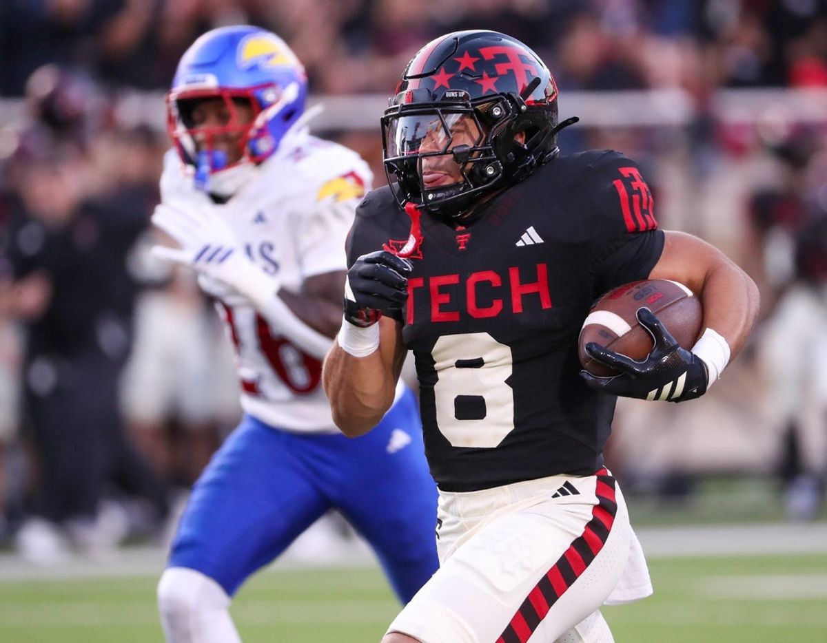 Texas Tech's Cameron Dickey runs for a touchdown against Kansas during a Big 12 Conference football game, Saturday, Oct. 11, 2024 at Jones AT&T Stadium in Lubbock.