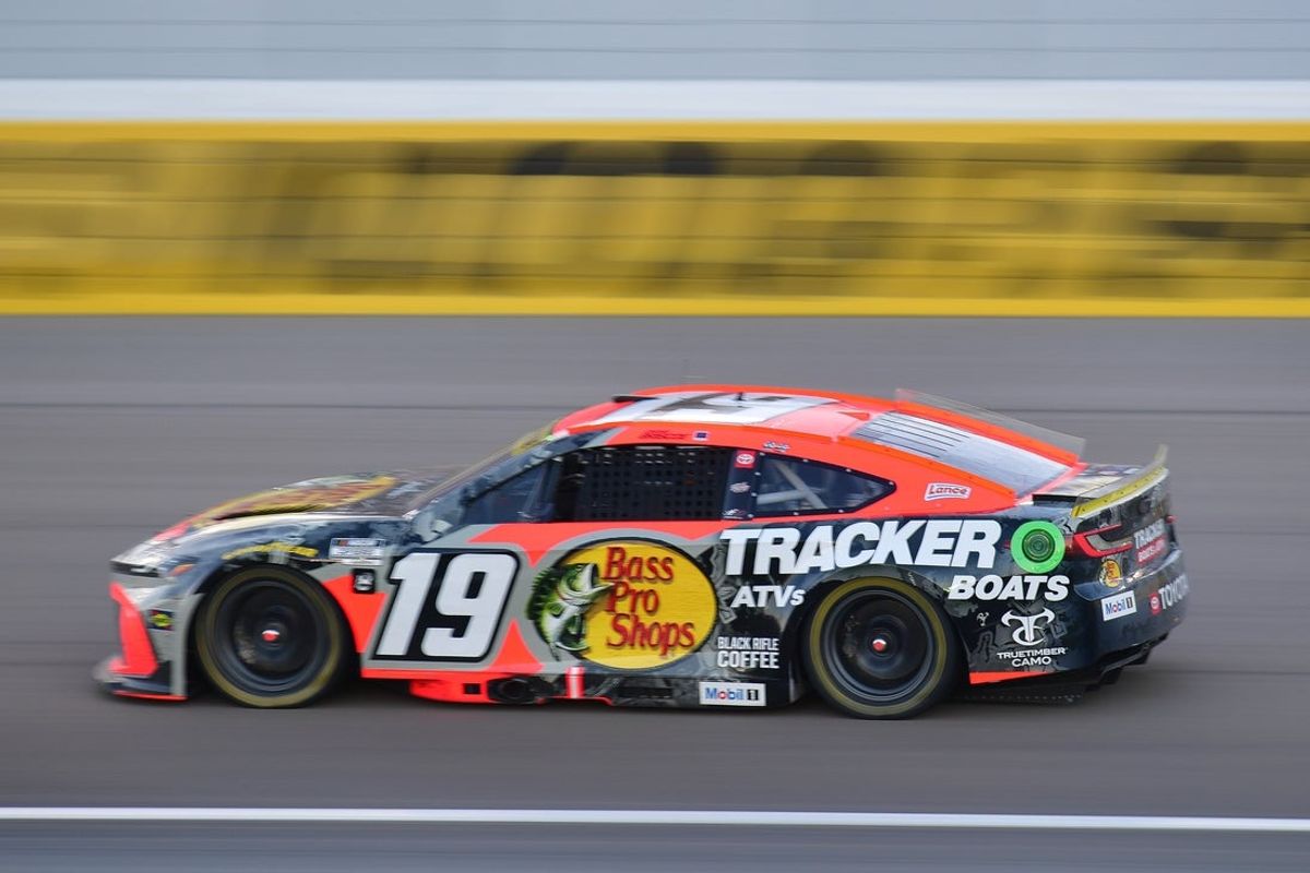 Oct 12, 2025; Las Vegas, Nevada, USA; NASCAR Cup Series driver Chase Briscoe (19) during the South Point 400 at Las Vegas Motor Speedway. Mandatory Credit: Gary A. Vasquez-Imagn Images