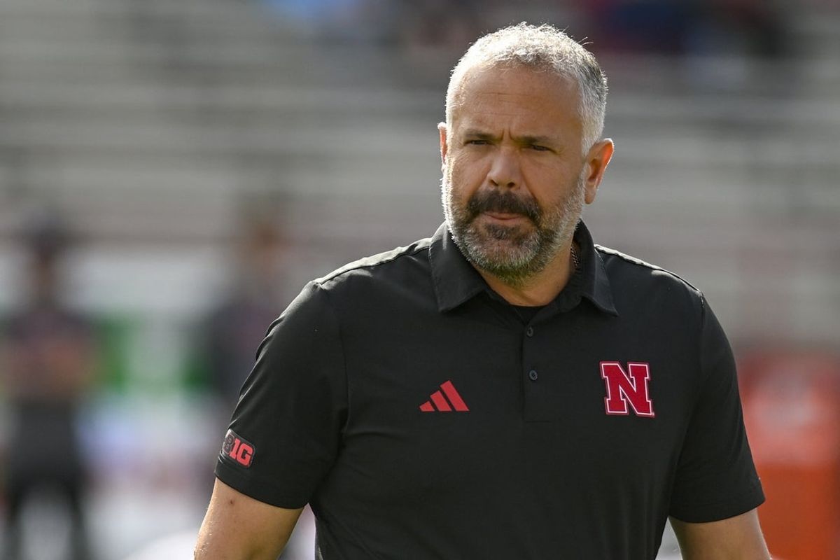 Oct 11, 2025; College Park, Maryland, USA;  Nebraska Cornhuskers head coach Matt Rhule on the field before the game against the Maryland Terrapins at SECU Stadium. Mandatory Credit: Tommy Gilligan-Imagn Images