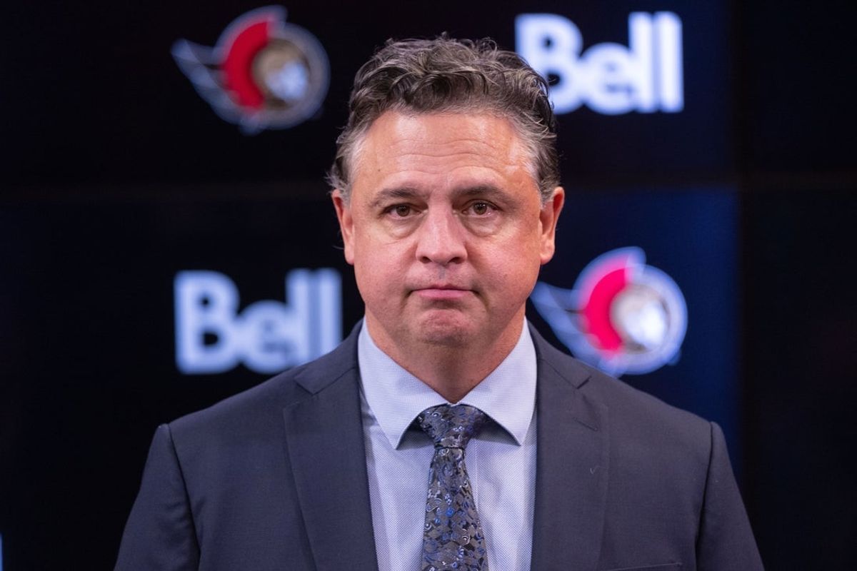 Oct 13, 2025; Ottawa, Ontario, CAN; Ottawa Senators head coach Travis Green speaks the media following their loss in a game against the Nashville Predators  at the Canadian Tire Centre. Mandatory Credit: Marc DesRosiers-IMAGN Images