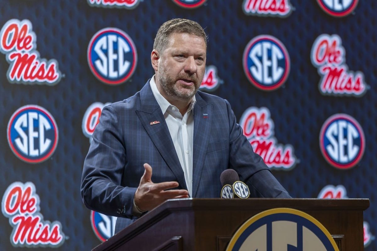 Oct 14, 2025; Birmingham, AL, USA; Ole Miss Rebels head coach Chris Beard talks with the media during SEC Media Days at Grand Bohemian Hotel. Mandatory Credit: Vasha Hunt-Imagn Images