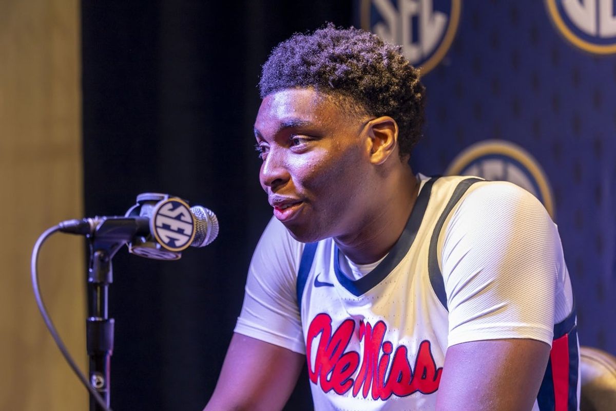Oct 14, 2025; Birmingham, AL, USA; Ole Miss Rebels forward Malik Dia talks with the media during SEC Media Days at Grand Bohemian Hotel. Mandatory Credit: Vasha Hunt-Imagn Images