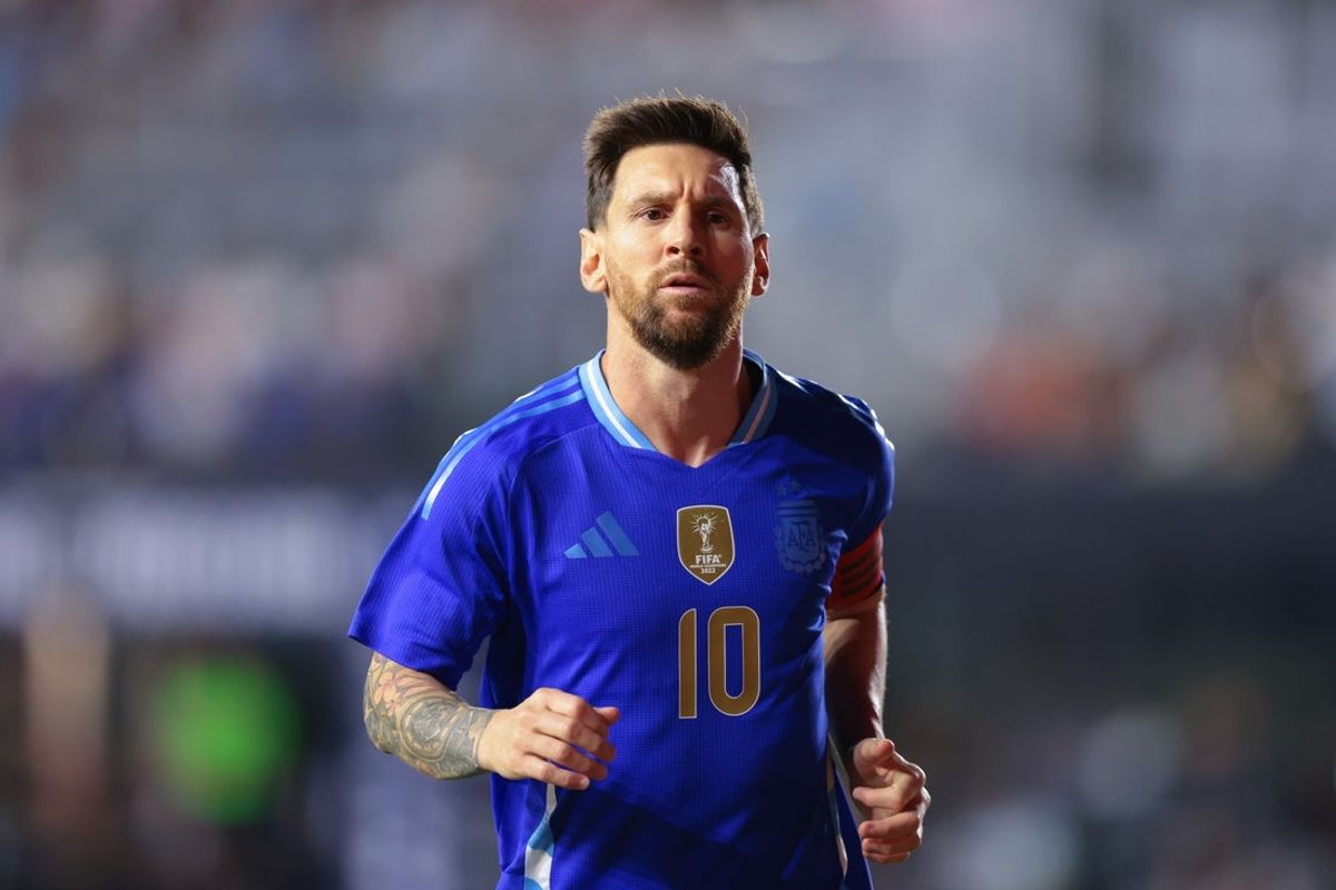 Oct 14, 2025; Fort Lauderdale, Florida, USA; Argentina forward Lionel Messi (10) looks on against Puerto Rico during the first half at Chase Stadium. Mandatory Credit: Sam Navarro-Imagn Images
