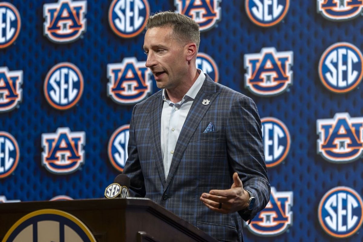 Oct 15, 2025; Birmingham, AL, USA; Auburn Tigers head coach Steven Pearl talks with the media during SEC Media Days at Grand Bohemian Hotel. Mandatory Credit: Vasha Hunt-Imagn Images