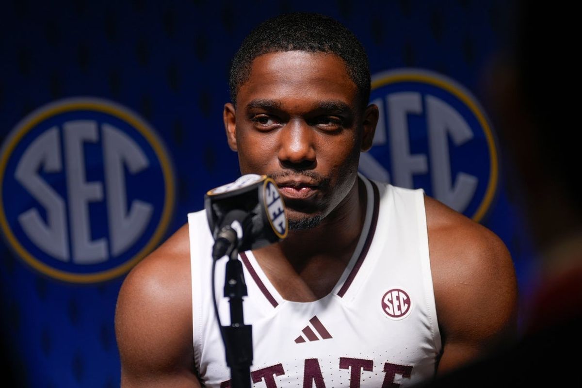 Oct 15, 2025; Birmingham, Alabama, USA; Mississippi State player Josh Hubbard speaks at SEC Media Day in the Grand Bohemian Hotel.