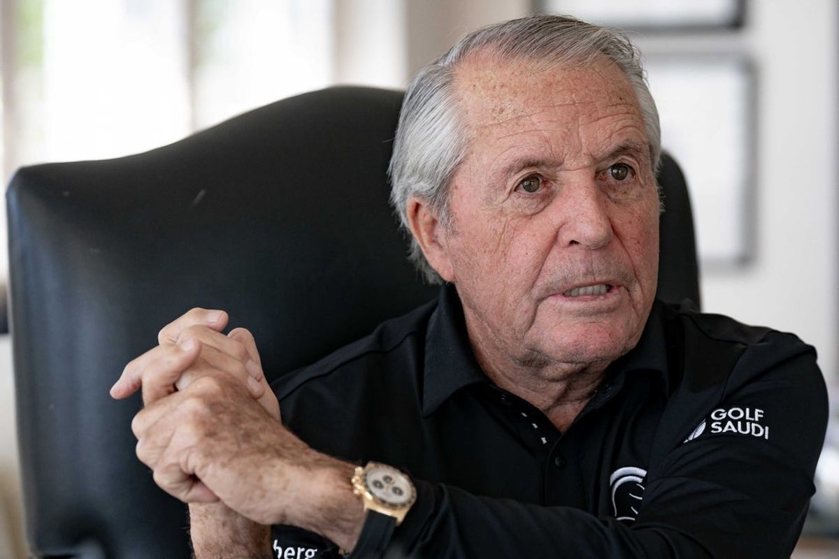 Gary Player talks with a Palm Beach Post reporter at his home in Tequesta, Fla.