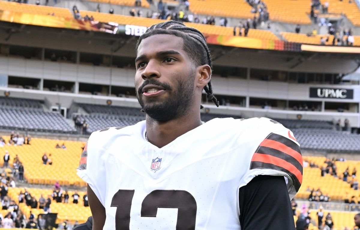 Oct 12, 2025; Pittsburgh, Pennsylvania, USA; Cleveland Browns quarterback Shedeur Sanders (12) leaves the field following the game against the Pittsburgh Steelers at Acrisure Stadium. Mandatory Credit: Barry Reeger-Imagn Images