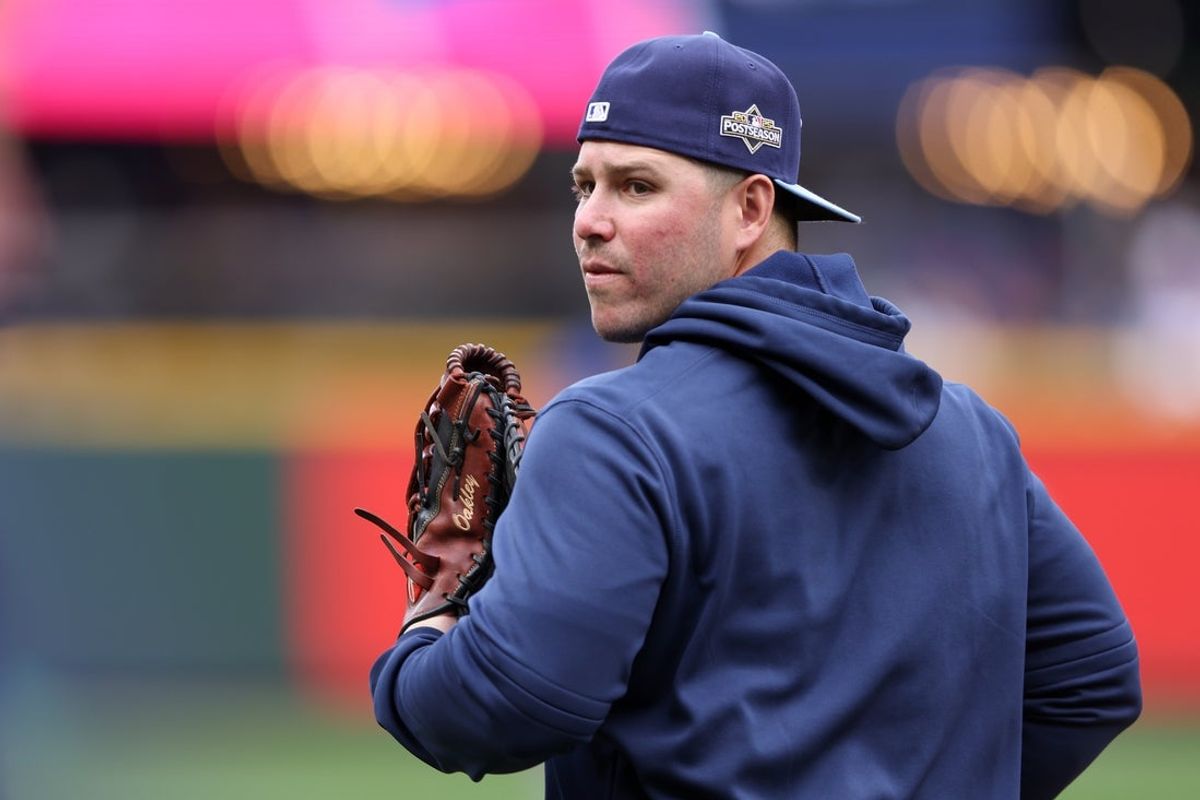 Oct 16, 2025; Seattle, Washington, USA; Toronto Blue Jays infielder Ty France (2) looks on during batting practice prior to game four of the ALCS round against the Seattle Mariners for the 2025 MLB playoffs at T-Mobile Park. Mandatory Credit: Kevin Ng-Imagn Images
