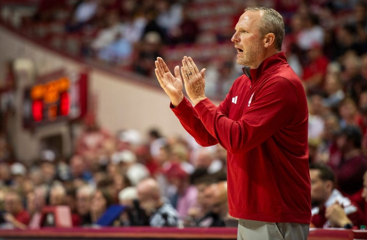 Indiana Head Coach Darian DeVries during the Indiana versus Marian men's basketball game at Simon Skjodt Assembly Hall on Friday, Oct. 17, 2025.