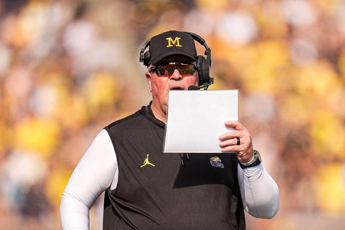 Michigan defensive coordinator Wink Martindale watches a play against Washington during the second half at Michigan Stadium in Ann Arbor on Saturday, Oct. 18, 2025.