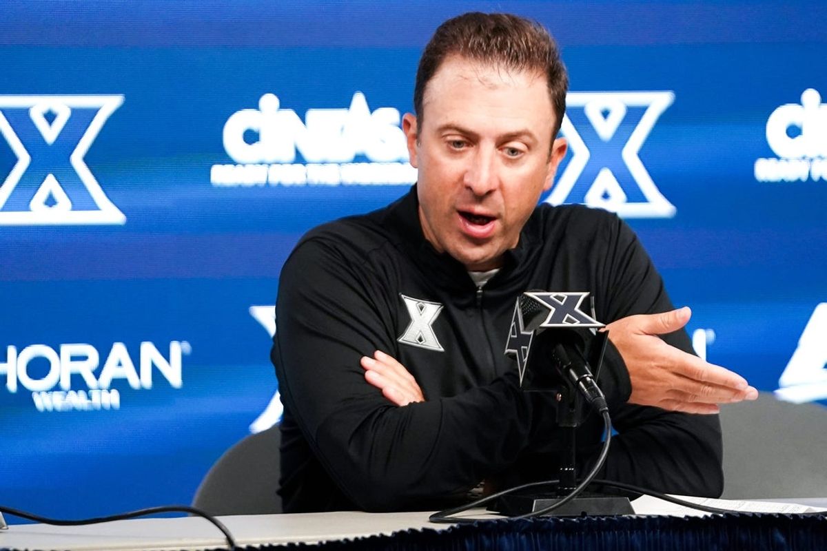 Xavier Musketeers head coach Richard Pitino speaks to media after the Musketeers’ game against the Murray State Racers, Saturday, Oct. 18, 2025, at Cintas Center in Cincinnati.