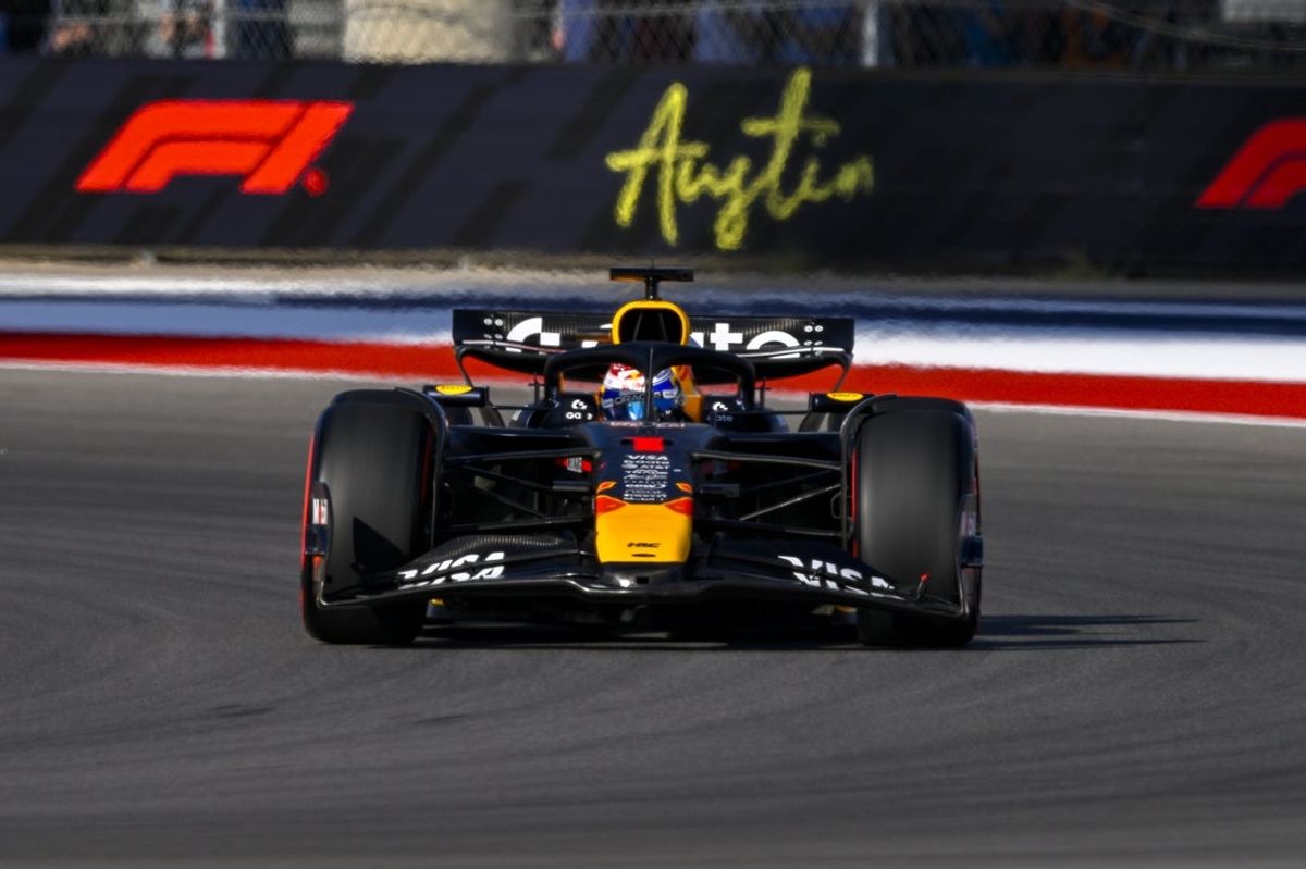 Oct 18, 2025; Austin, TX, USA; Oracle Red Bull Racing driver Max Verstappen (1) of Team Netherlands drives during the qualifying session for the 2025 US Grand Prix Sprint race at Circuit of The Americas Austin. Mandatory Credit: Jerome Miron-Imagn Images