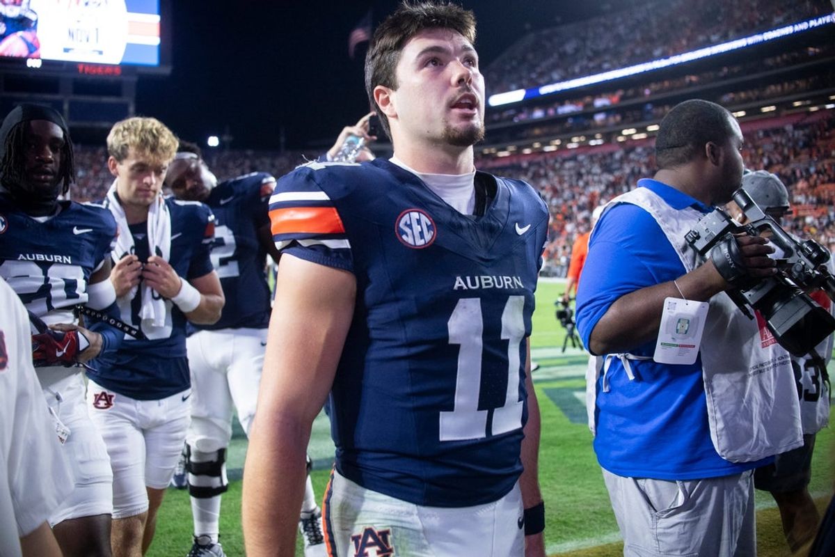 Auburn Tigers quarterback Jackson Arnold (11) walks off the field after the game as Auburn Tigers take on Missouri Tigers at Jordan-Hare Stadium in Auburn, Ala. on Saturday, Oct. 18, 2025. Missouri Tigers defeated the Auburn Tigers 23-17 in 2OT.