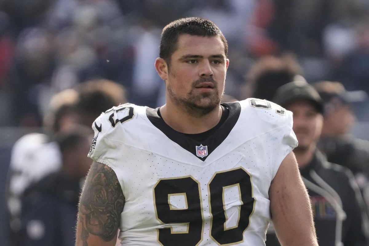 Oct 19, 2025; Chicago, Illinois, USA; New Orleans Saints defensive tackle Bryan Bresee (90) walks off the field after the game against the Chicago Bears at Soldier Field. Mandatory Credit: David Banks-Imagn Images