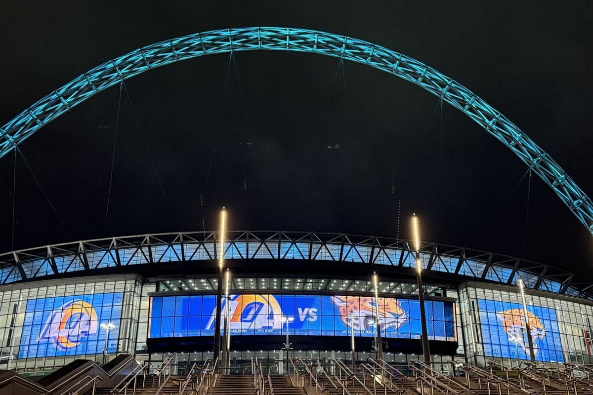 Oct 19, 2025; London, United Kingdom; A general overall view of Wembley Stadium during a NFL International Series game between the Los Angeles Rams and the Jacksonville Jaguars. Mandatory Credit: Kirby Lee-Imagn Images