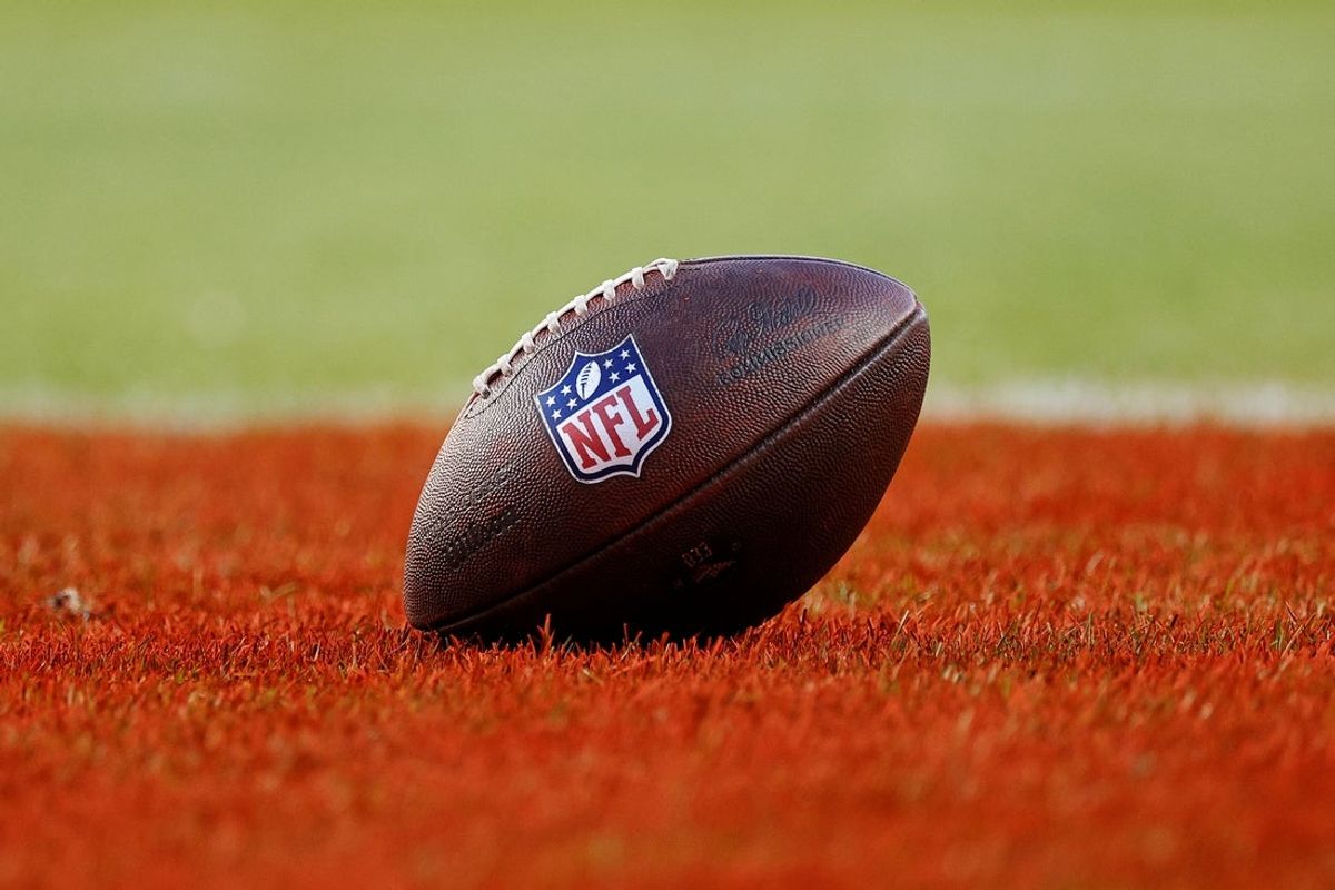 Oct 19, 2025; Denver, Colorado, USA; A general view of the game ball on the field after the game between the New York Giants and the Denver Broncos at Empower Field at Mile High. Mandatory Credit: Isaiah J. Downing-Imagn Images