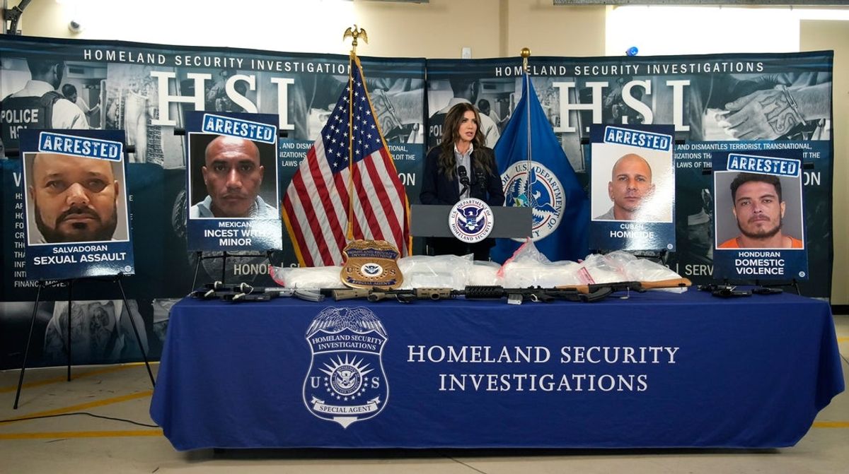 U.S. Secretary of Homeland Security Kristi Noem held a press conference in Bradenton Monday, Oct. 20, 2025, to highlight the department efforts in the first nine months of the Trump Administration.