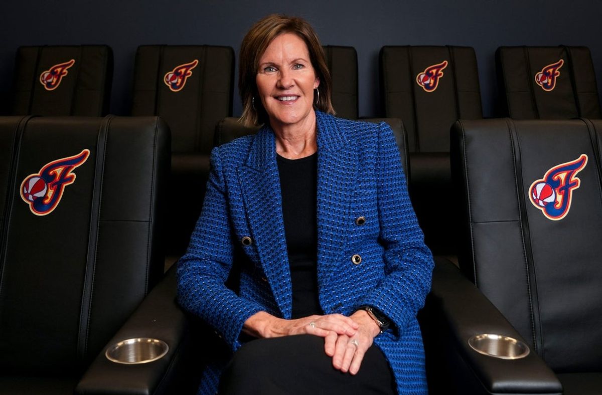 Kelly Krauskopf, president of the Indiana Fever, sits for a portrait Monday, Oct. 20, 2025, at Gainbridge Fieldhouse in Indianapolis.