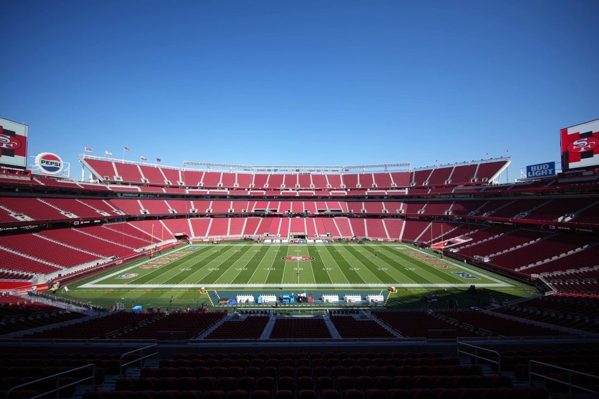 Oct 19, 2025; Santa Clara, California, USA; A wide view of the field before the game between the San Francisco 49ers and the Atlanta Falcons at Levi's Stadium. Mandatory Credit: Darren Yamashita-Imagn Images