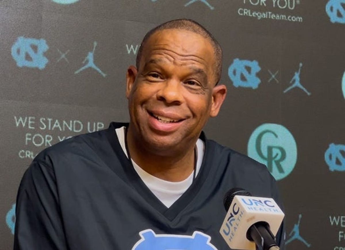 UNC basketball coach Hubert Davis during a press conference on Oct. 22, 2025, inside the Smith Center media room.