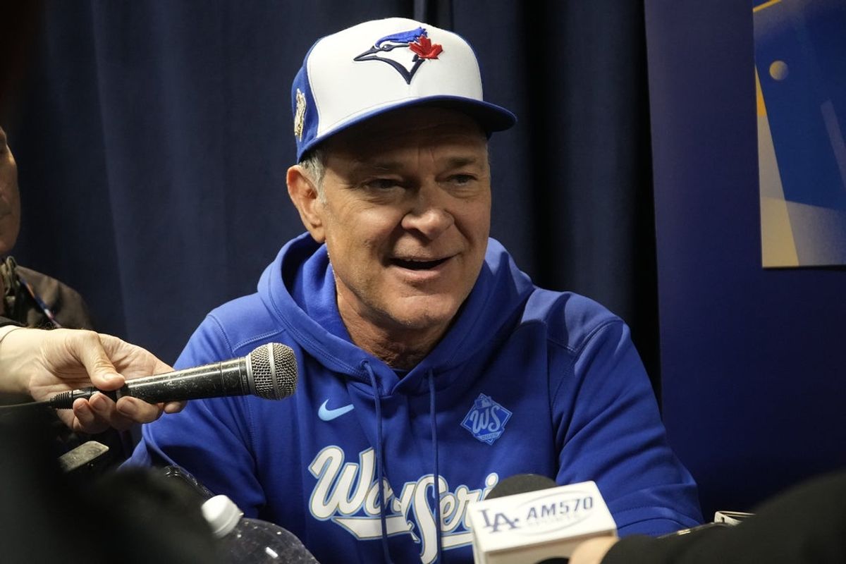 Oct 23, 2025; Toronto, ON, Canada; Toronto Blue Jays bench manager Don Mattingly smiles during media day before game 1 of the World Series at Rogers Centre. Mandatory Credit: John E. Sokolowski-Imagn Images