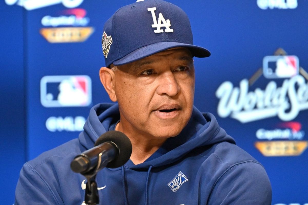 Oct 23, 2025; Toronto, ON, Canada;  Los Angeles Dodgers manager Dave Roberts (30) speaks to the reporters during media day and team workouts at Rogers Centre. Mandatory Credit: Dan Hamilton-Imagn Images