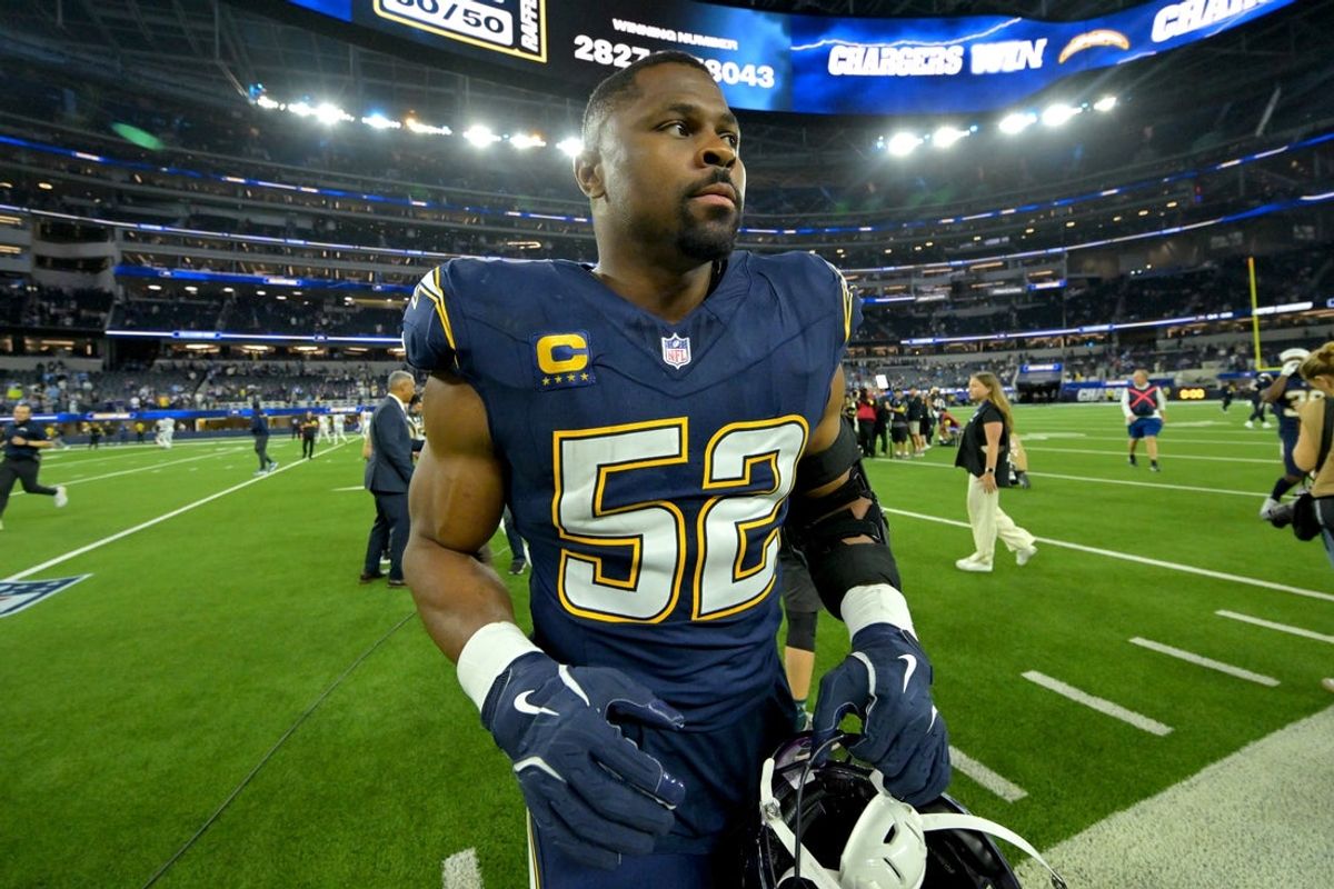 Oct 23, 2025; Inglewood, California, USA;  Los Angeles Chargers outside linebacker Khalil MacK (52) as he leaves the field following the game against the Minnesota Vikings at SoFi Stadium. Mandatory Credit: Jayne Kamin-Oncea-Imagn Images