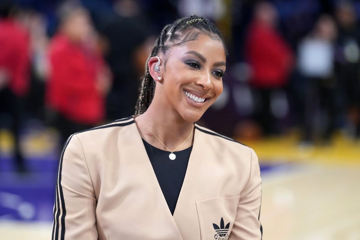 Oct 24, 2025; Los Angeles, California, USA; NBA on Prime analyst Candace Parker during the game between the Minnesota Timberwolves and the Los Angeles Lakers at Crypto.com Arena. Mandatory Credit: Kirby Lee-Imagn Images