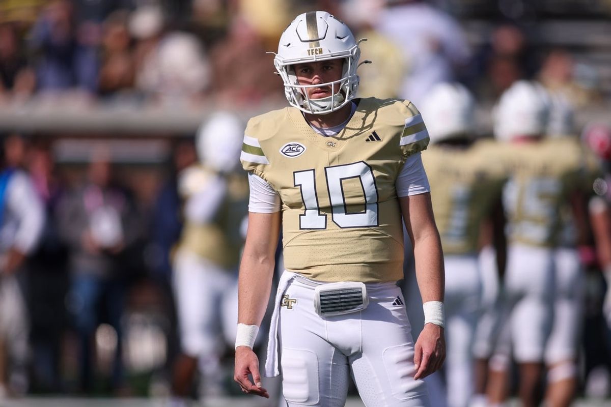 Oct 25, 2025; Atlanta, Georgia, USA; Georgia Tech Yellow Jackets quarterback Haynes King (10) on the field before a game against the Syracuse Orange at Bobby Dodd Stadium at Hyundai Field. Mandatory Credit: Brett Davis-Imagn Images