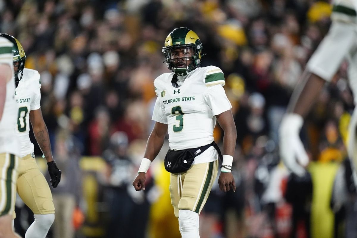 Oct 25, 2025; Laramie, Wyoming, USA; Colorado State Rams quarterback Darius Curry (3) looks on during the second half against the Wyoming Cowboys at Jonah Field at War Memorial Stadium. Mandatory Credit: Ron Chenoy-Imagn Images