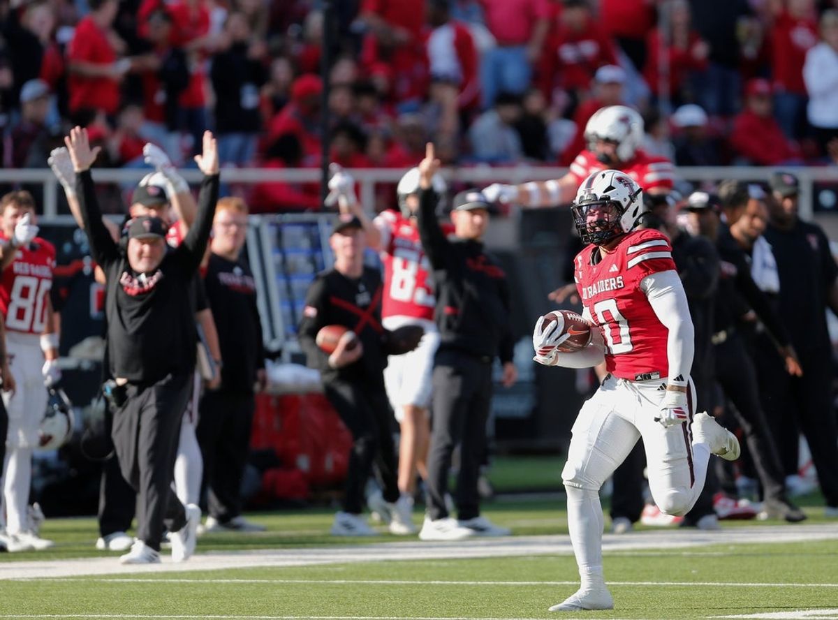 Texas Tech's Jacob Rodriguez returns a fumble recovery against Oklahoma State in a Big 12 football game Saturday, Oct. 25, 2025, at Jones AT&T Stadium.