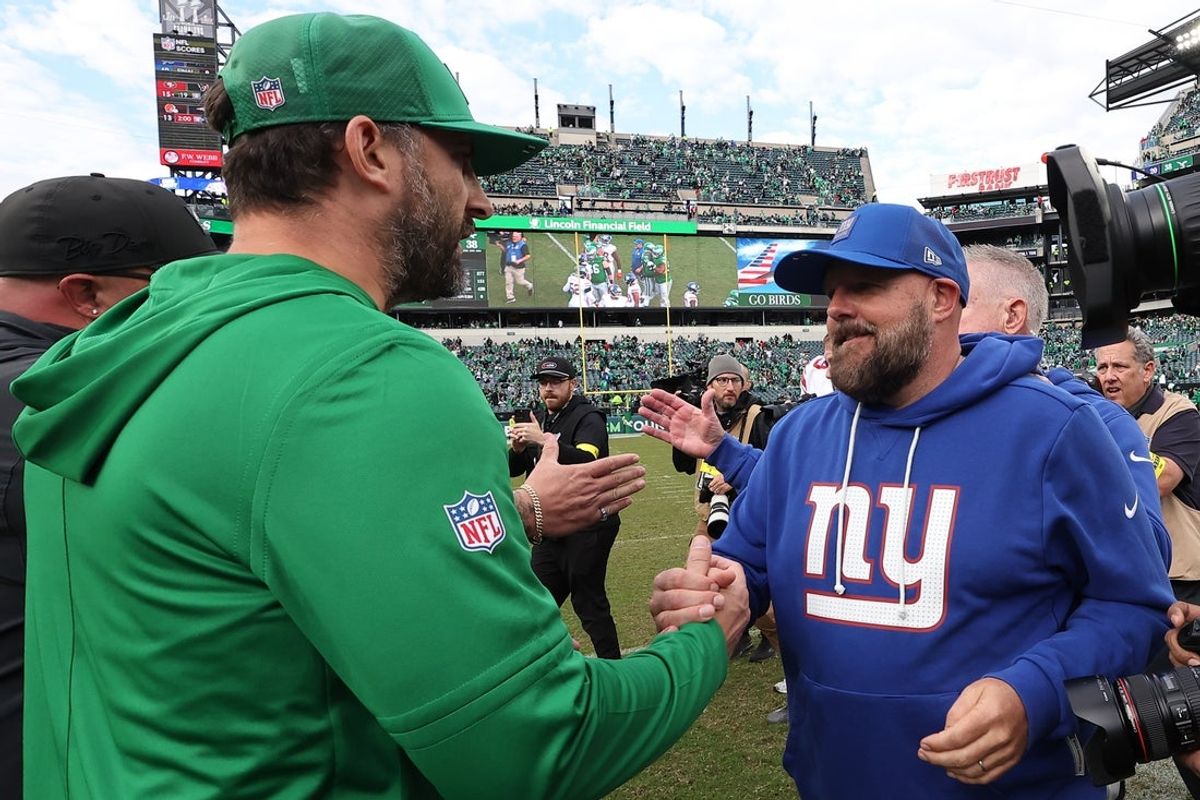 Oct 26, 2025; Philadelphia, Pennsylvania, USA; New York Giants head coach Brian Daboll and Philadelphia Eagles head coach Nick Sirianni shake hands after the game at Lincoln Financial Field. Mandatory Credit: Bill Streicher-Imagn Images