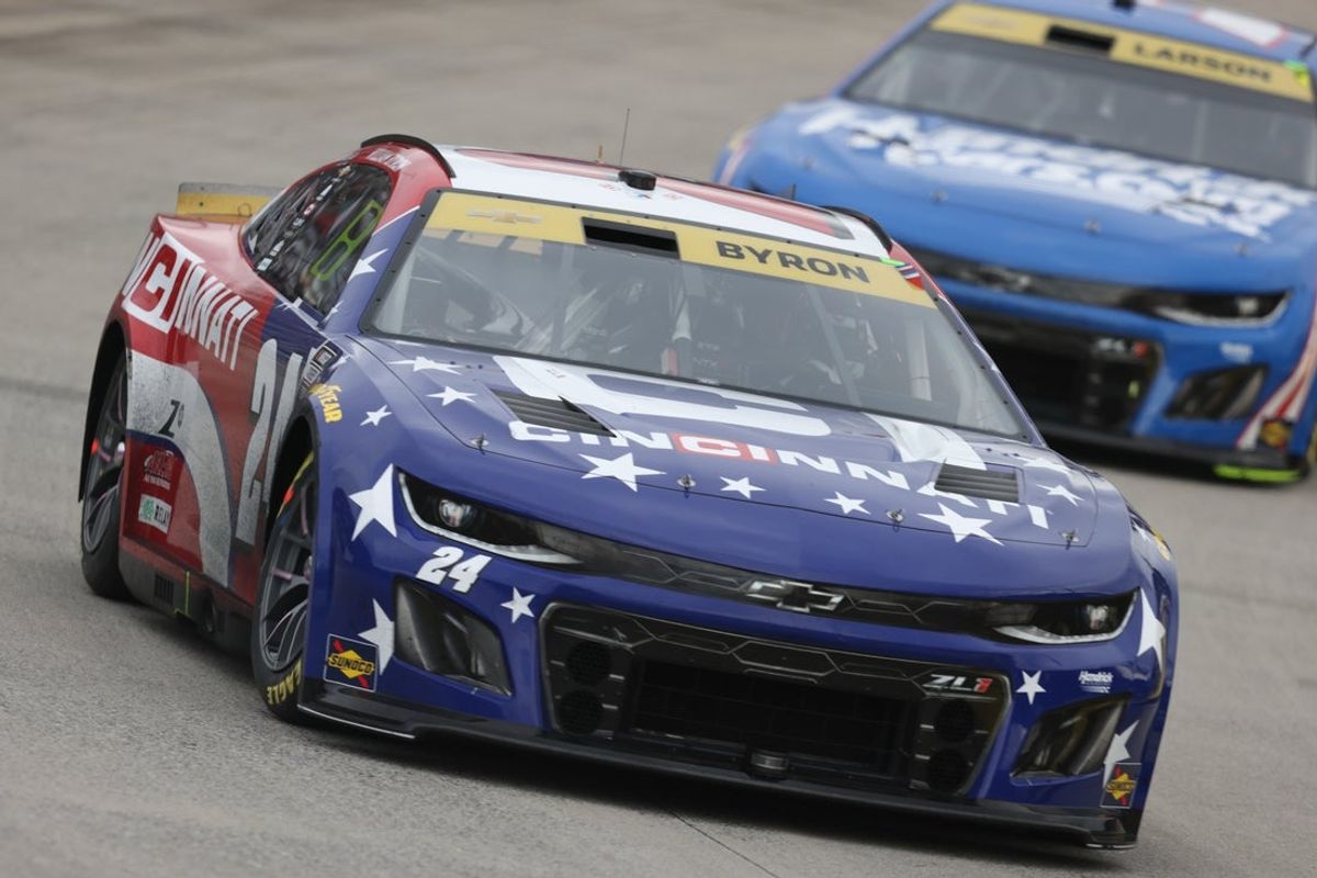Oct 26, 2025; Martinsville, Virginia, USA; NASCAR Cup Series driver William Byron (24) during the Xfinity 500 at Martinsville Speedway. Mandatory Credit: Greg Atkins-Imagn Images