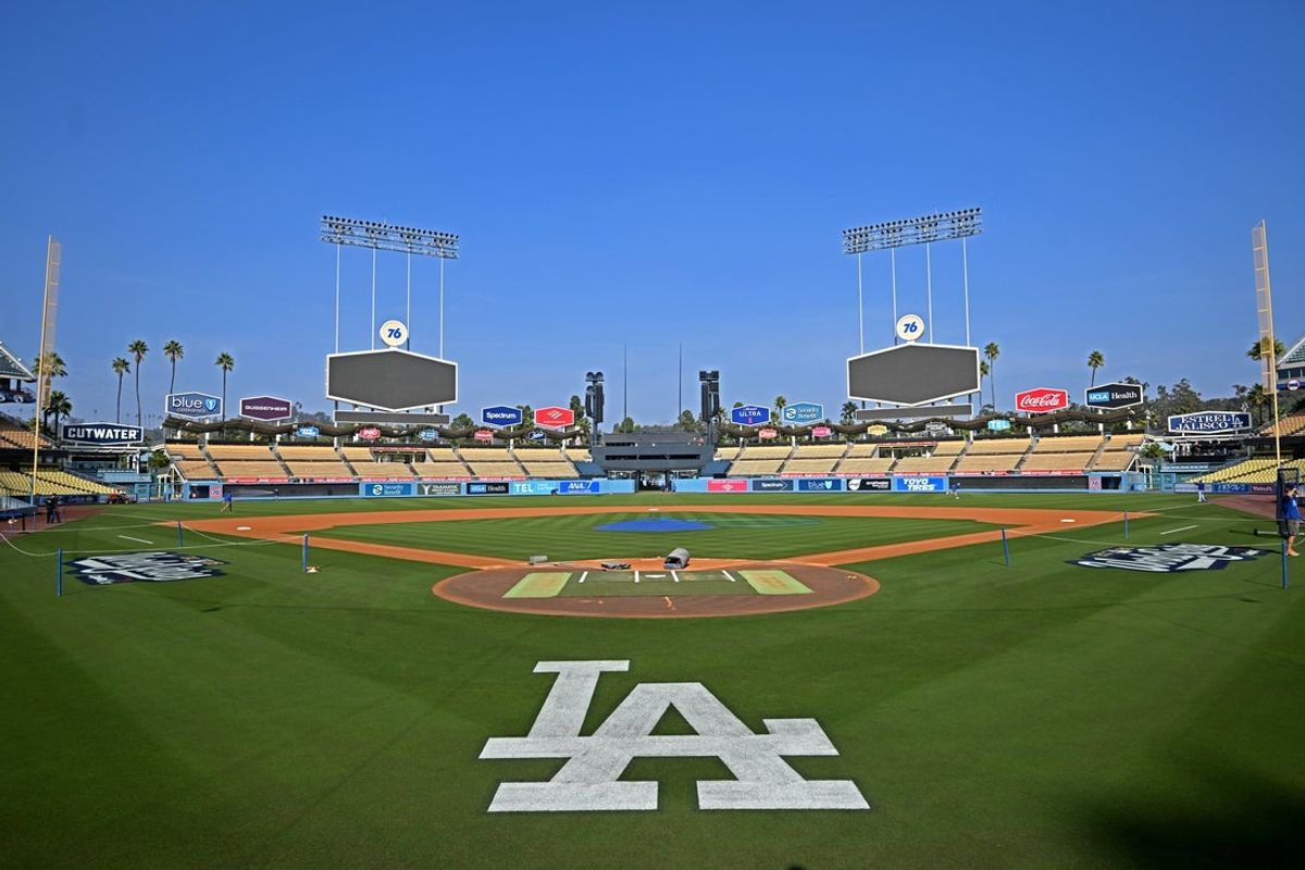 Oct 26, 2025; Los Angeles, CA, USA;  General view of the field prior to workouts before game 3 of the World Series between the Los Angeles Dodgers and the Toronto Blue Jays at Dodger Stadium. Mandatory Credit: Jayne Kamin-Oncea-Imagn Images