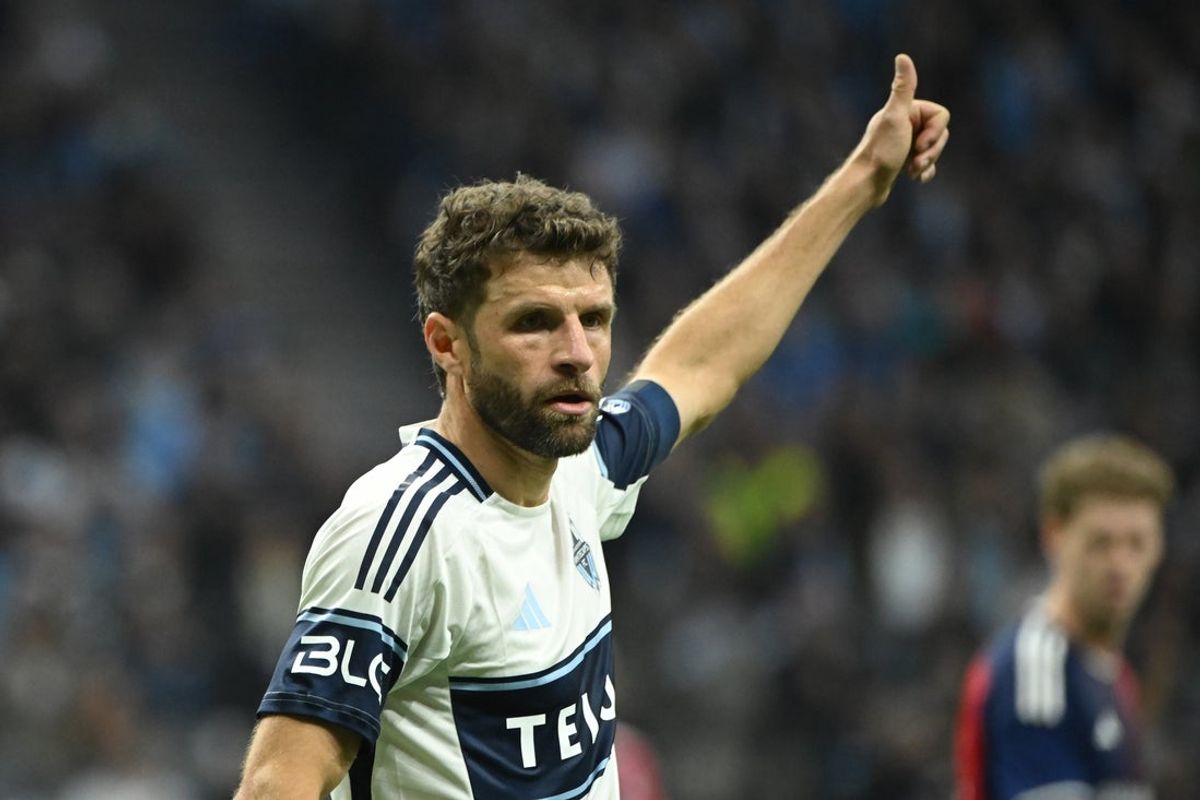 Oct 26, 2025; Vancouver, British Columbia, CAN; Vancouver Whitecaps FC midfielder Thomas Muller (13) reacts during the first half against FC Dallas at BC Place. Mandatory Credit: Simon Fearn-Imagn Images