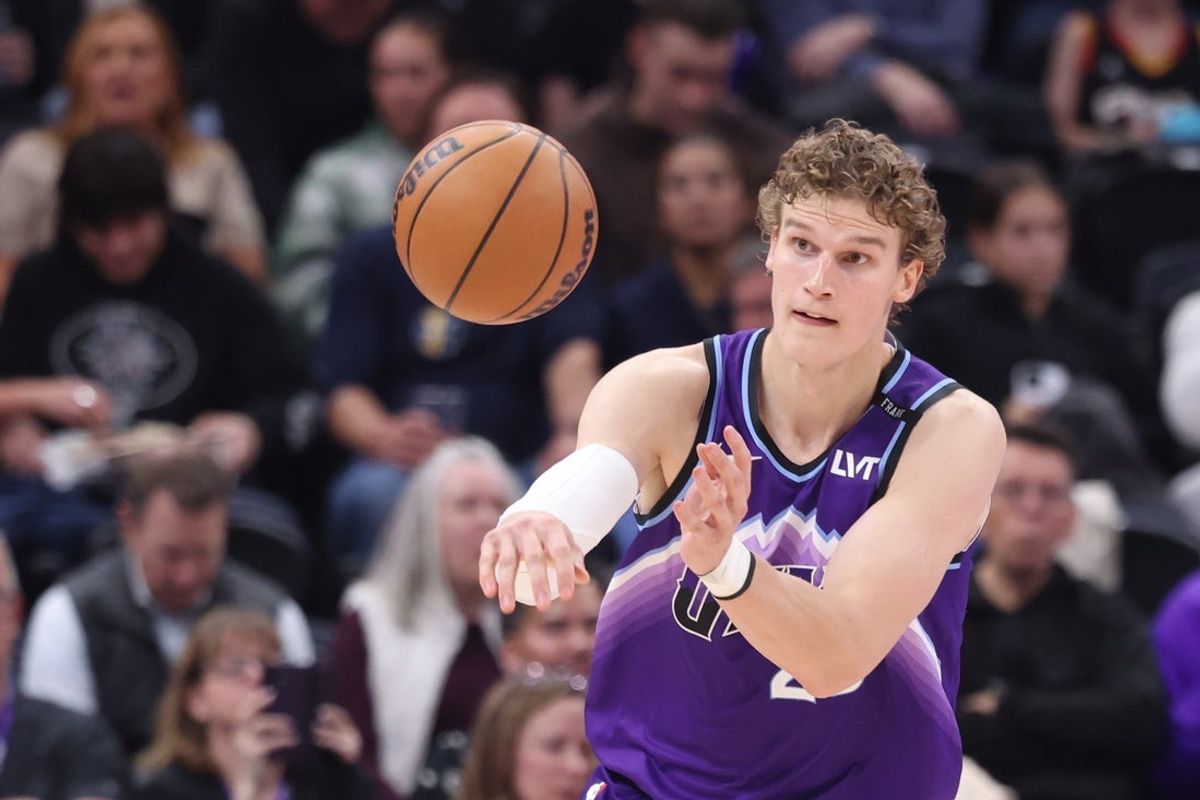 Oct 27, 2025; Salt Lake City, Utah, USA; Utah Jazz forward Lauri Markkanen (23) advances the ball against the Phoenix Suns during the second half at Delta Center. Mandatory Credit: Rob Gray-Imagn Images