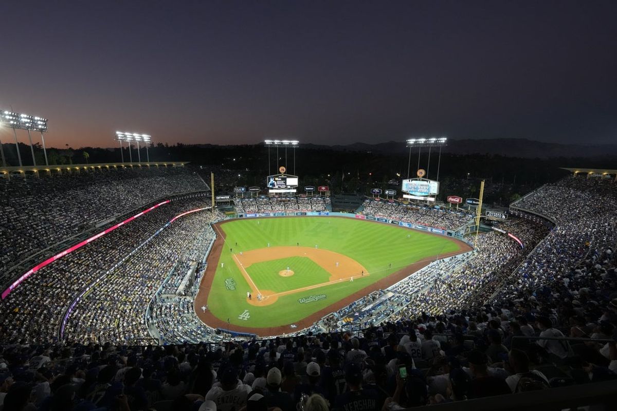 Oct 29, 2025; Los Angeles, California, USA; General view during the fourth inning game five of the 2025 MLB World Series between the Toronto Blue Jays and the Los Angeles Dodgers at Dodger Stadium. Mandatory Credit: Kirby Lee-Imagn Images