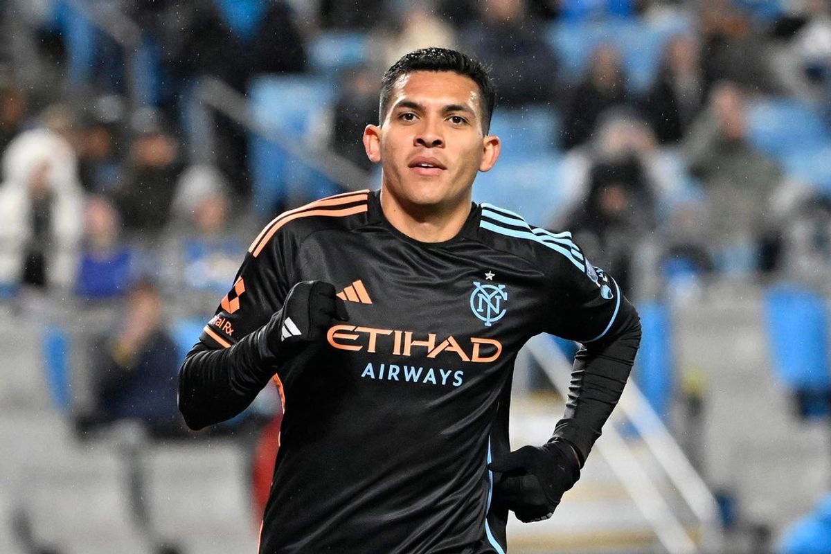 Oct 28, 2025; Charlotte, North Carolina, USA;  New York City forward Alonso Martinez (16) reacts after scoring a goal in the first half at Bank of America Stadium. Mandatory Credit: Bob Donnan-Imagn Images