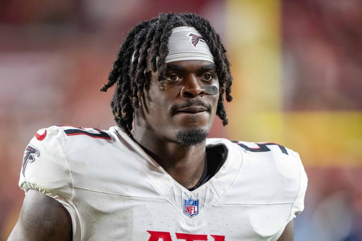 October 19, 2025; Santa Clara, California, USA; Atlanta Falcons linebacker Deangelo Malone (51) after the game against the San Francisco 49ers at Levi's Stadium. Mandatory Credit: Kyle Terada-Imagn Images