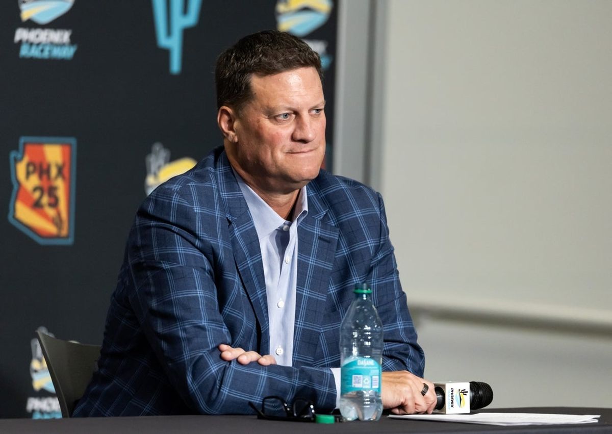 Oct 31, 2025; Avondale, Arizona, USA; NASCAR president Steve O'Donnell speaks to the media during the state of the sport press conference in the media center at Phoenix Raceway. Mandatory Credit: Mark J. Rebilas-Imagn Images